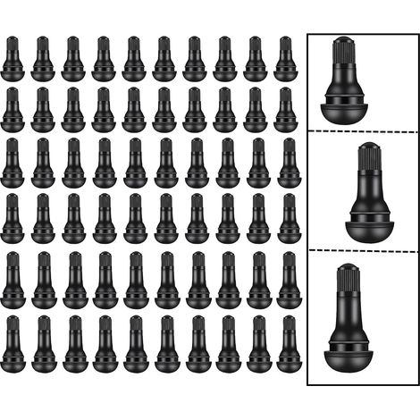 60 Valve de Pneu, Voiture Pneu Tubeless Valve Bouchon, Valves Tubeless pour Pneus de Voiture, TR412/TR413/TR414 Valves en Caoutchouc de Voiture à Encliqueter, Noir (1/5)