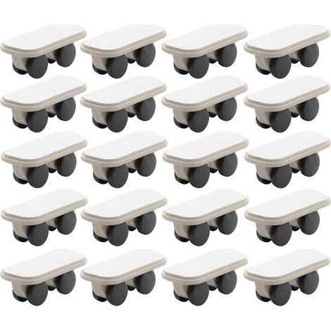 20 roulettes, adhésives, plastique, blanches noires, 47x22x17mm, pour meubles bacs rangement (1/5)