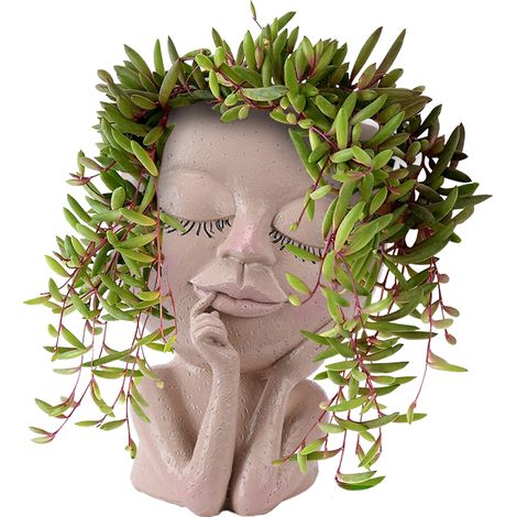 Face Pot - Pot de fleurs tête résine avec trou de drainage - Design yeux fermés 22x16x11cm (1/5)