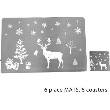 Placemat - Set De Sous-Plats Et Dessous-De-Verre De Noël - En Pvc Non Glissant Et Résistant À La Chaleur - 43 5 X 28 5 Cm Et 10 X 10 Cm - 6 Pièces Chaque (1/5)
