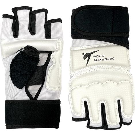 Gants de taekwondo blancs - Demi-doigts et amortissants, parfaits pour la compétition, le sparring et l'entraînement. (1/2)