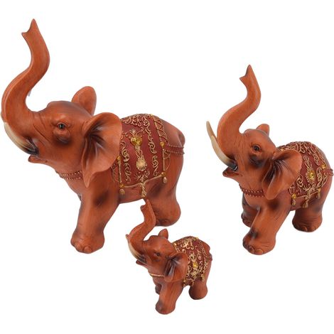 Ensemble de trois statues d'éléphants en résine, représentant des éléphants réalistes et détaillés, idéal pour la maison, le bureau, les cafés, les bars et comme décoration de table. (1/5)