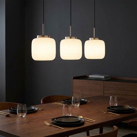 LED Pendelleuchte Hängelampe Esszimmerlampe champagnerfarben Glas H 130 cm (1/5)
