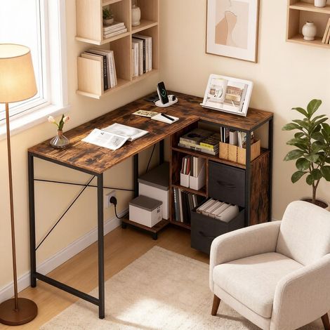 Bureau avec prise électrique, bureau d'angle, bureau rectangulaire réversible (bureau seul) (1/5)