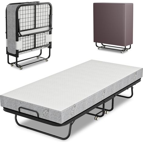 Randaco Gästebett klappbar 90x200 cm, 13 cm Komfortmatratze, bis 200 kg, mit Rollen und Schutzbezug (1/5)