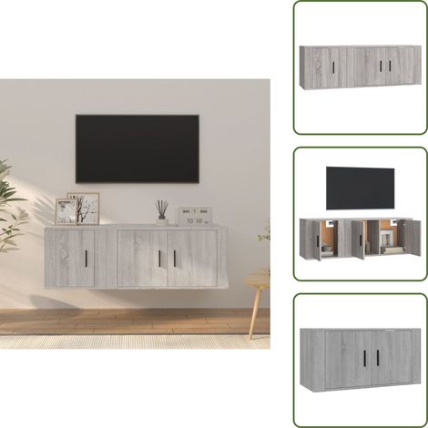 2-tlg. TV-Schrank-Set Grau Sonoma Holzwerkstoff - TV-Schrank - Holzwerkstoff Möbel - Grauer TV-Stand - Wandmontage Regal - Wohnzimmer Dekoration (1/5)