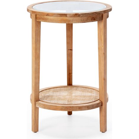Mesa Auxiliar 50X50X72 Madera/Mimbre/Cristal Natural (1/2)