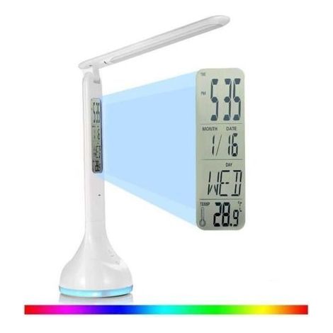 pair Lampe de Bureau LED Pliable Dimmable Tactile Lampe de Table Rechargeable avec Calendrier Température Réveil Veilleuses (1/4)