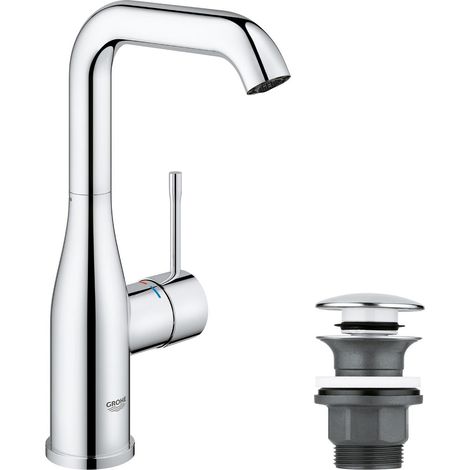 Robinet pour Lavabo de Salle de bains, Taille L, Mitigeur monocommande sans tirette de vidage, Vidage clic clac inclus, Installation rapide, Chrome, 23799001 (1/5)