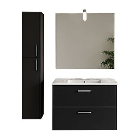 Ensemble complet meuble de salle de bain avec colonne - Noir mat - Largeur meuble 600mm - Meuble suspendu, miroir, applique, colonne vertical 1400mm - URB/ELS/S/600/N/C