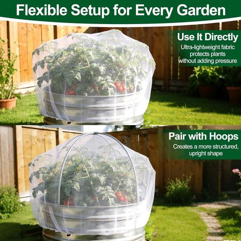 Cage de protection carré potager rond, filet anti-oiseaux et anti-insectes pour fleurs et légumes, Composition : 2 pièces, 70 × 65 cm, Couleur : blanc (1/5)
