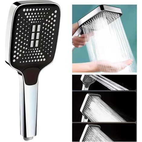 Pommeau de douche haute pression - Pommeau de douche rectangulaire à économie d'eau à ajustement universel - Pression accrue pour une expérience de douche ultime (1/4)