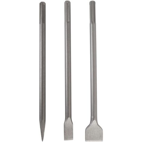 BUNTHAUS Ensemble de 3 burins plats à pointe plate pour perceuse à percussion rotative, 40 cm, pour le retrait de béton, de pierre et de carrelage. (1/5)