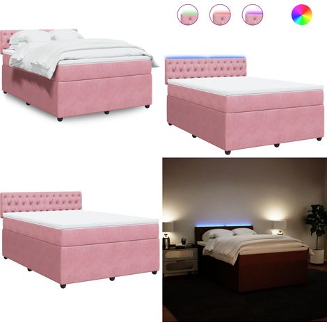vidaXL Sommier à lattes de lit avec matelas Rose 140x190 cm Velours (1/5)