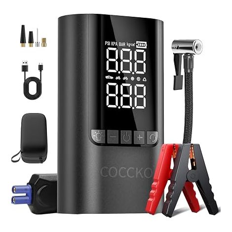 Booster Batterie Voiture Avec Gonfleur, Demarreur Batterie Voiture avec Compresseur d'air Portable, 6000A 10000mAh Booster d'urgence avec Éclairage LED Mode SOS (1/5)