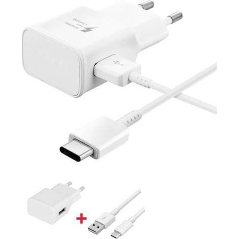 Chargeur - SAMSUNG - GALAXY A50 S10 S10e S10+ S8 S8+ S9 - Charge rapide - Câble USB Type C - Blanc (1/2)