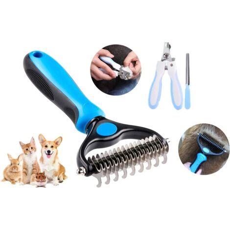 Peigne à nouer pour animaux de compagnie, couteau à nouer pour chien, peigne à râteau à ongles, peigne en acier inoxydable, spécial pour chats et chiens à poils longs (1/5)
