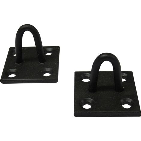 Heavy Duty Staple On Plates X2 Black (Chain Wire Rope Pad Eye Steel Wall Anchor)