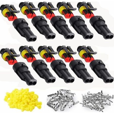 Paquete de 10 conectores eléctricos de 2 polos impermeables – aislamiento de nailon – alta conductividad – aplicaciones: coche, motocicleta, barco (1/5)