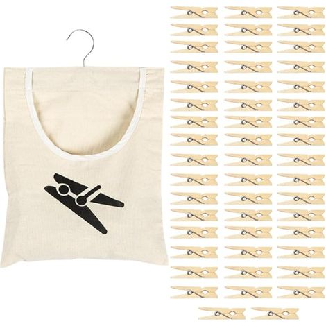 Panier pinces linge 50 pinces bois crochet rotatif 360° sac suspendre buanderie rangement cuisine (1/5)