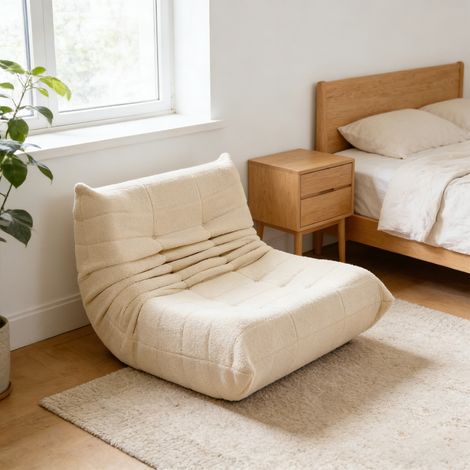Divano lounge 149x114x82 cm beige in velluto teddy traspirante con schiuma ad alta densità (1/5)