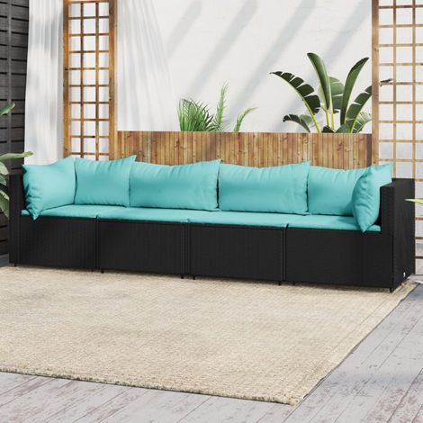 4 pcs Salon de jardin, Ensemble table et chaises de jardin, Meuble de jardin avec coussins Noir Résine tressée MKW861022 (1/5)