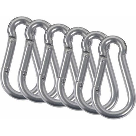 6x Mousquetons en Acier Inoxydable 304 avec Ressort, Mousqueton de Sécurité pour Pompiers, Camping, Randonnée, Hamac et Balançoire (1/3)