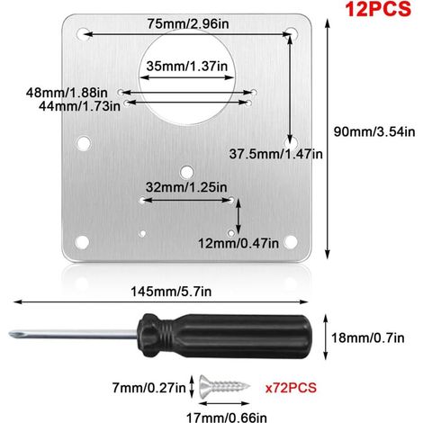 Kit di riparazione cerniere, piastra di riparazione cerniere per armadi, 12 pezzi per armadi, kit di riparazione cerniere in acciaio inox, adatto per armadi e finestre, con cacciavite (1/4)