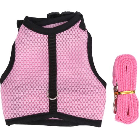Harnais de Traction en maille rose pour animaux de compagnie, poitrine avec laisse pour lapin, cochon d'inde, fourniture (1/5)