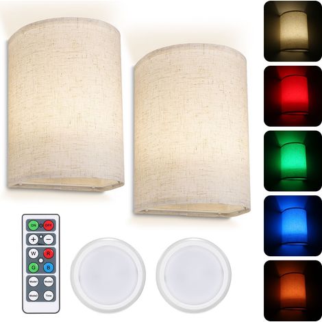 Applique murale, lot de 2 appliques murales avec abat-jour en tissu, télécommande, 16 couleurs RVB, luminaires muraux à intensité variable (1/5)