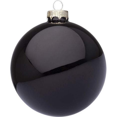 Palline per albero di Natale in vetro decorate color Nero Lucido -6 sfere da 8 cm