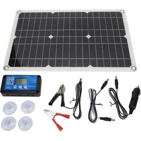 Panneau solaire monocristallin 100W 18V – Chargeur USB portable avec 2 ports – Kit de 42x28cm pour camping et situations d'urgence