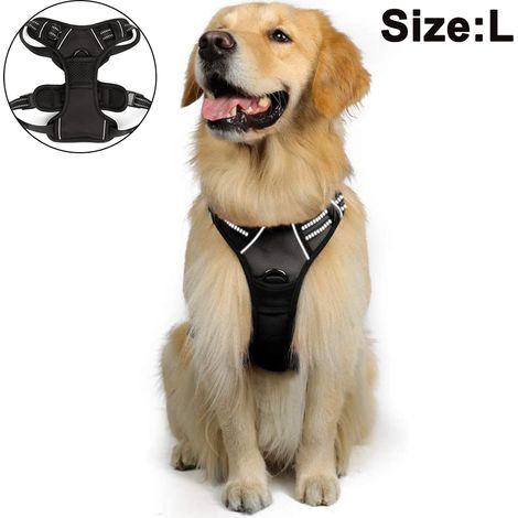 Harnais pour chien, harnais anti-traction avec 1 attache pour laisse, gilet rembourré doux et ajustable, gilet réfléchissant anti-étranglement en tissu Oxford avec poignée de contrôle facile (1/4)