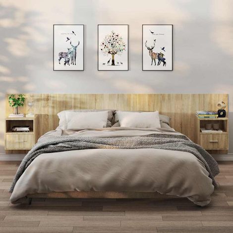 vidaXL Mesita de noche de pared 2 uds color roble Sonoma (1/5)