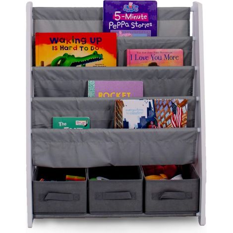 Bibliothèque et étagère de Rangement pour Enfants à 4 Niveaux, bibliothèque pour Enfants, étagère pour Livres, Blanc/Gris (1/5)