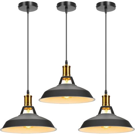 3 Pack Industrial Pendant Light Metal Iron Hanging Pendant Light for Kitchen Restaurant Bar Balcon Ø 27cm Black White