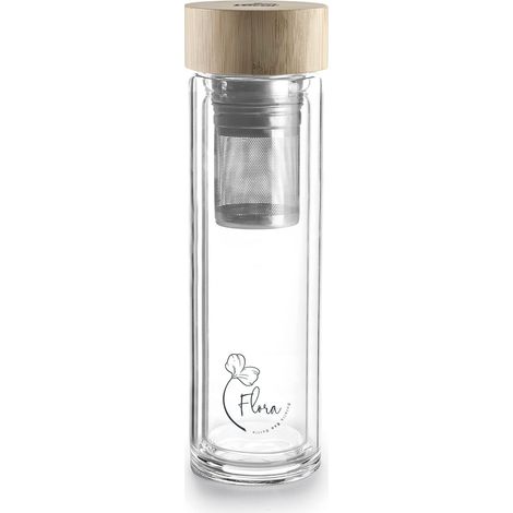 Lacor - 62534 - Termo Flora Bottle, Flacone con filtro infusore, realizzato in vetro borosilicato, ideale per infusi e tè, senza BPA, 350 ml (1/5)