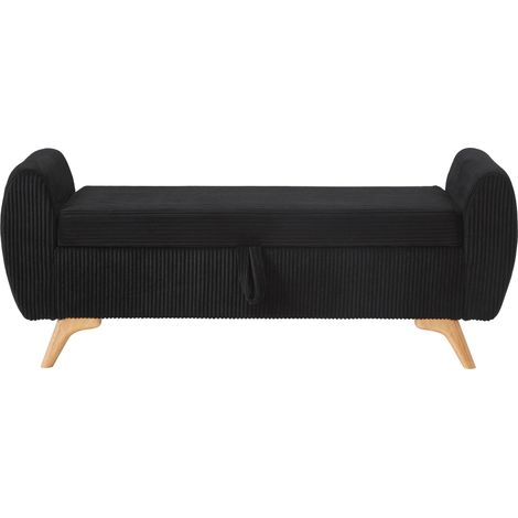 Banco plegable de pana con almacenaje, patas de madera y reposabrazos, 145 x 51 x 45 cm, negro (1/5)