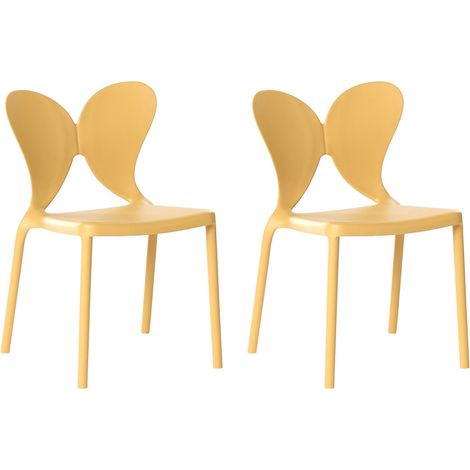 Set of 2 Garden Chairs Yellow Synthetic Material Plastic Indoor Outdoor Garden Butterfly Backrest Dining Room Modern Minimalist Style LARISSA (1/5)