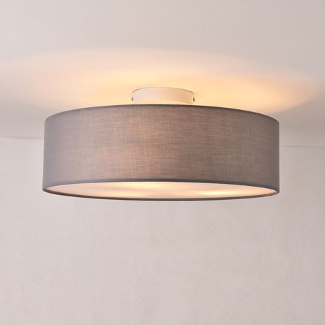 Plafoniera Rotonda Omaha Rivestita in Tessuto Traslucido AxØ 12x45 cm - Grigio lux.pro (1/3)