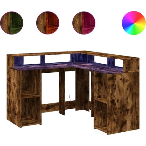 Maison Exclusive - LED-Schreibtisch Räuchereiche 130x130x91 cm Ho