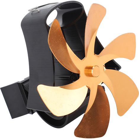 Ventilateur de cheminée et poêle 6 pales doré en aluminium, fixation murale aimantée sur tuyau, énergie thermique autonome avec anneau pour bûches (1/5)