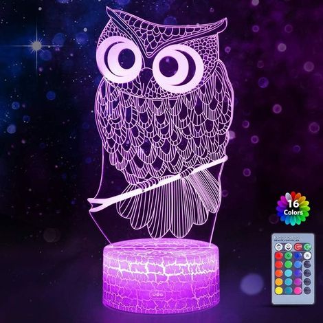Veilleuse 3D pour enfants Lampe à illusion 3D en forme Illusion de hibou avec 16 couleurs changeantes (1/5)