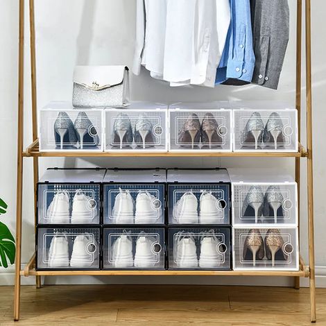 12-pack Black Plastic Stackable Simple Double-frame Shoe Boxes 23cm W x 33cm D x 14cm H (1/5)