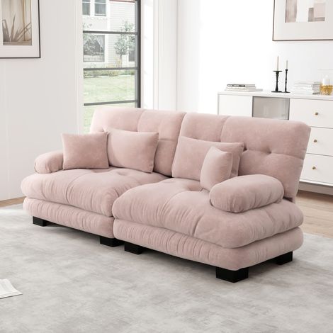 Divano angolare in rosa con velluto chenille, design cloud e 2 cuscini lombari,220x77x81 cm (1/5)