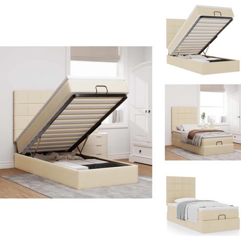 Cadre de lit ottoman avec matelas crème 80x200 cm tissu - Cadre De Lit Ottoman - Cadres De Lit Ottomans - Cadre De Lit - Cadre De Lit Avec Rangement (1/5)