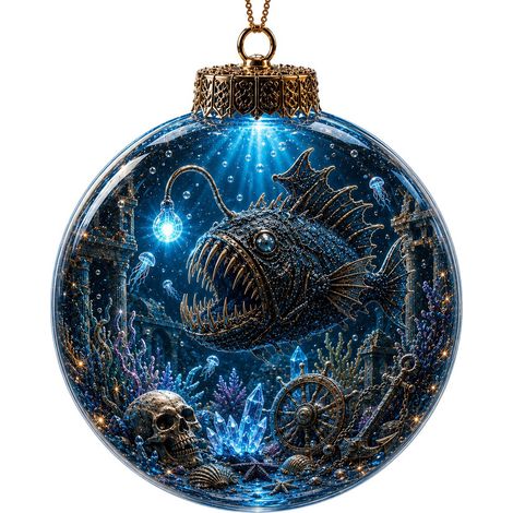 Un pendentif boule de cristal sur le thème marin, une boule de cristal lumineuse 3D en forme de méduse, un cadeau de décoration pour sapin de Noël, modèle D avec lumières. (1/3)