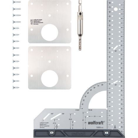 wolfcraft - Kit de Réparation de charnière invisible et Équerre de Menuisier Multifonction. Longueur 300 mm - réf. 8657000