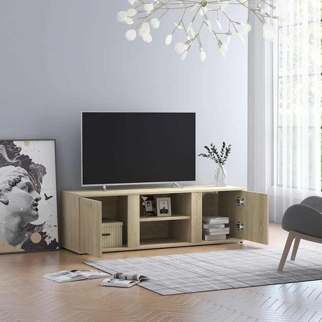 vidaXL Mueble de TV madera contrachapada color roble 120x34x37 cm (1/5)