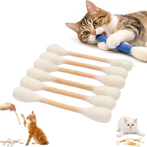 Lot de 6 jouets en coton pour chat avec herbe à chat, pointe Q Tip - Cordes de dentition géantes interactives en feutre pour l'ennui, l'exercice, le jeu, l'anxiété (beige) (1/5)
